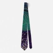 Blauw & Paarse Marmeren Gouden Glitter Necktie Stropdas (Voorkant)