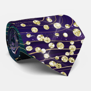 Blauw & Paarse Marmeren Gouden Glitter Necktie Stropdas
