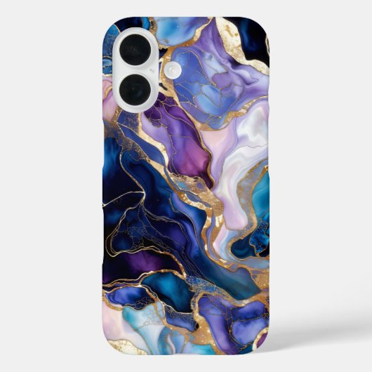 Blauw Paarse Marmeren Hoestelcase Goud Luxe Case-Mate iPhone Case (Achterkant)