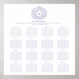 Blauw paarse monogram 16 tafel trouwkaart poster