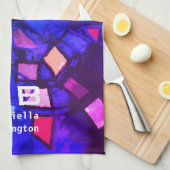 Blauw paarse monogram abstract kleurrijk levendig  theedoek (Quarter Fold)