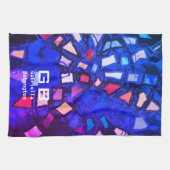 Blauw paarse monogram abstract kleurrijk levendig  theedoek (Horizontaal)