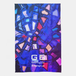 Blauw paarse monogram abstract kleurrijk levendig  theedoek