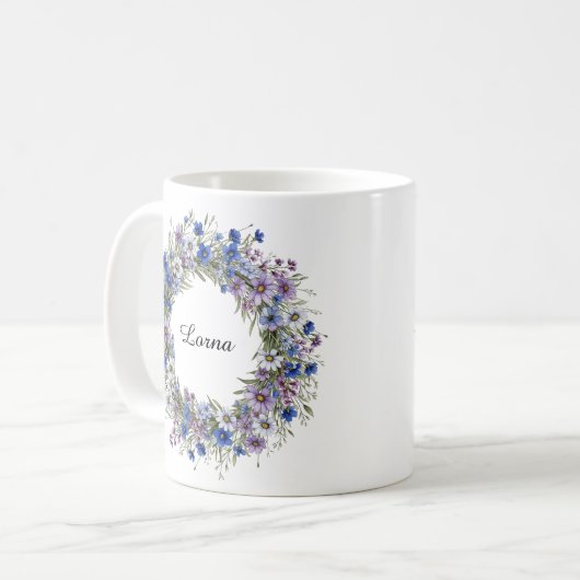 Blauw & Paarse Mooie Wildflowers Krans Custom Koffiemok (Voorkant links)