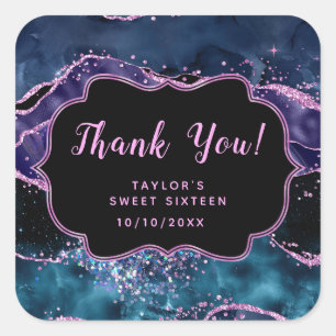 Blauw Paarse Oceaan Agate Sweet Sixteen Bedankt Vierkante Sticker