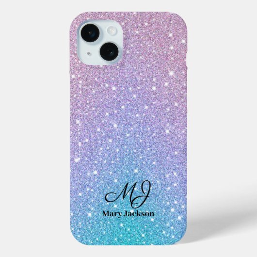Blauw Paarse Ombre Glitter Gepersonaliseerd Case-Mate iPhone Case (Achterkant)