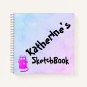 Blauw Paarse Ombre Grappige Engel Kat Schetsboek Notitieboek (Voorkant)