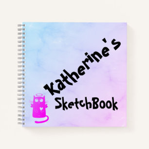 Blauw Paarse Ombre Grappige Engel Kat Schetsboek Notitieboek