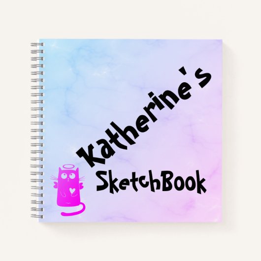 Blauw Paarse Ombre Grappige Engel Kat Schetsboek Notitieboek (Voorkant)