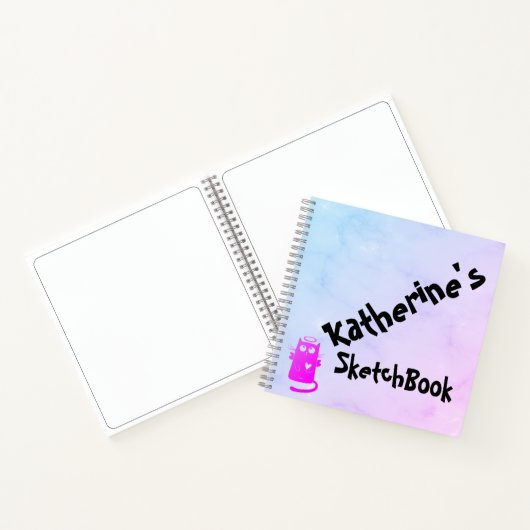 Blauw Paarse Ombre Grappige Engel Kat Schetsboek Notitieboek (Binnen)