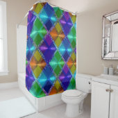 Blauw Paarse Oranje Groene Glitter Plaid Ontwerp Douchegordijn (In situ)