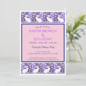 blauw Paarse paashaas brunch Kaart (Staand voorkant)