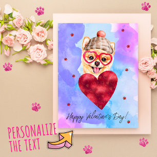 Blauw Paarse Pomeranian Valentijnsdag Cadeau Hond Feestdagenkaart