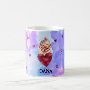 Blauw Paarse Pomeranian Valentijnsdag Cadeau Hond Koffiemok