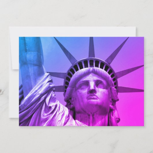 Blauw Paarse Pop Art Standbeeld Liberty New York Kaart (Voorkant)