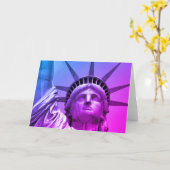 Blauw Paarse Pop Art Standbeeld Liberty New York Kaart (Gele Bloem)