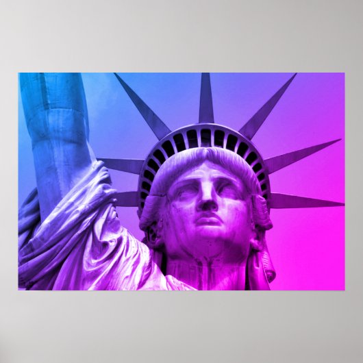 Blauw Paarse Pop Art Standbeeld Liberty New York Poster (Voorkant)