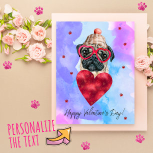 Blauw Paarse Pug Valentijnsdag Cadeau Hond Feestdagenkaart