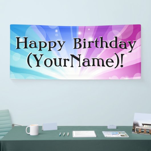 Blauw/Paarse Ray gepersonaliseerde verjaardagsfees Spandoek (Beurs)