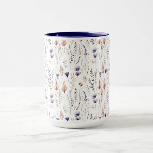 Blauw Paarse Roos Beige Wildbloemen Botanische Boh Mok (Midden)