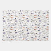 Blauw Paarse Roos Beige Wildbloemen Botanische Boh Theedoek (Horizontaal)