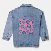 Blauw Paarse Roze Bloemmotief Denim Jacket (Achterkant)