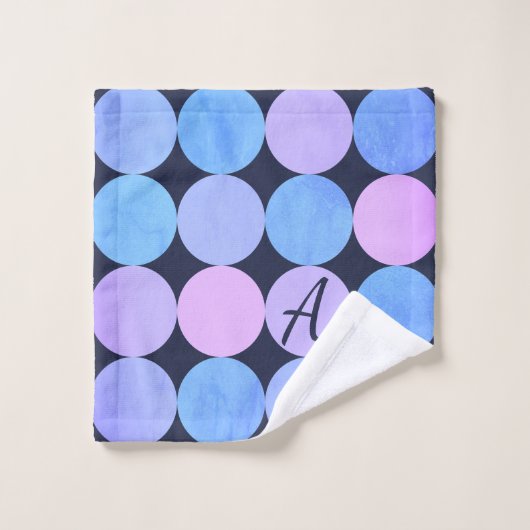 Blauw Paarse & Roze Cirkels Monogram Bad Handdoek (Wasdoekje)
