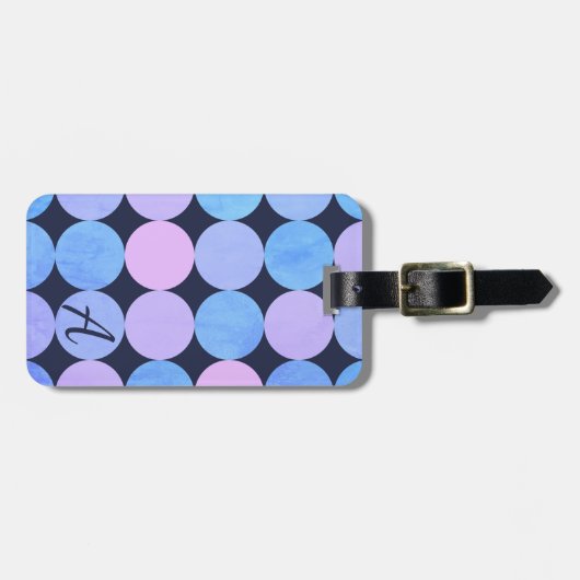 Blauw Paarse & Roze Cirkels Monogram Bagagelabel (Voorkant horizontaal)
