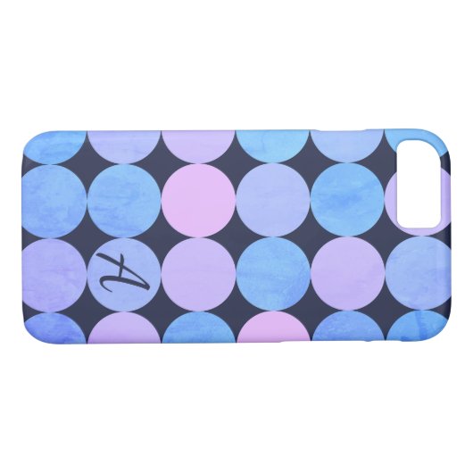 Blauw Paarse & Roze Cirkels Monogram Case-Mate iPhone Case (Achterkant (Horizontaal))