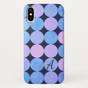 Blauw Paarse & Roze Cirkels Monogram iPhone X Hoesje