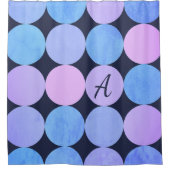 Blauw Paarse & Roze Cirkels Monogram Douchegordijn (Voorkant)