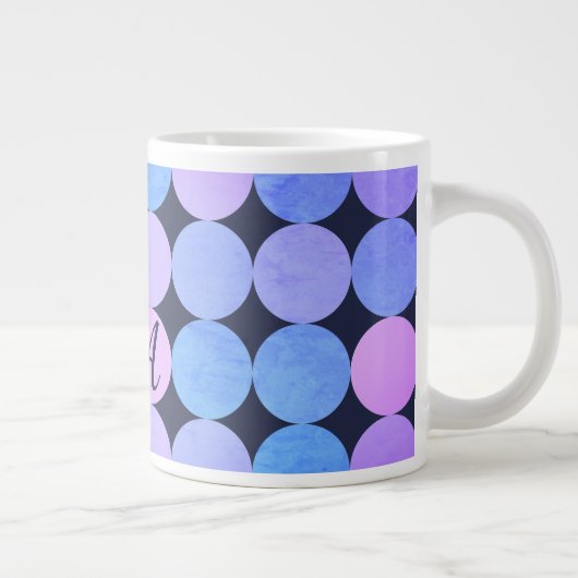 Blauw Paarse & Roze Cirkels Monogram Grote Koffiekop (Rechts)