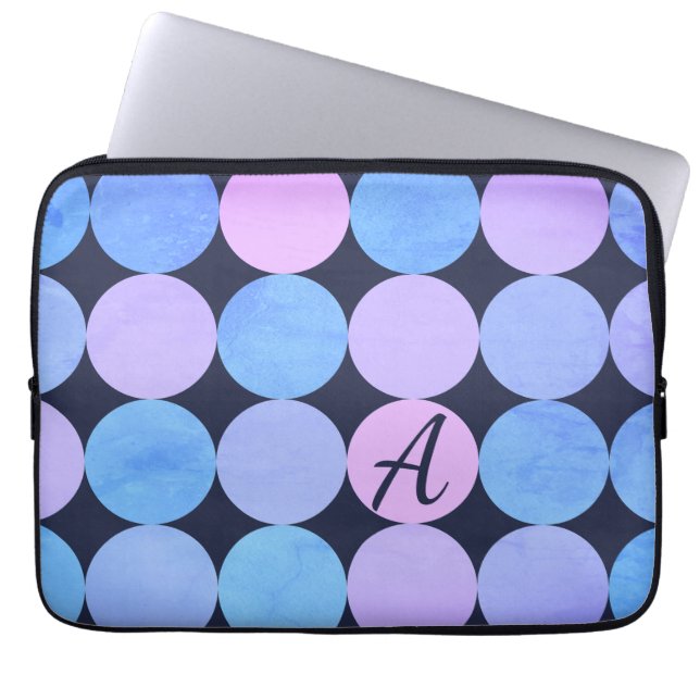Blauw Paarse & Roze Cirkels Monogram Laptop Sleeve (Voorkant)