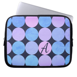 Blauw Paarse & Roze Cirkels Monogram Laptop Sleeve