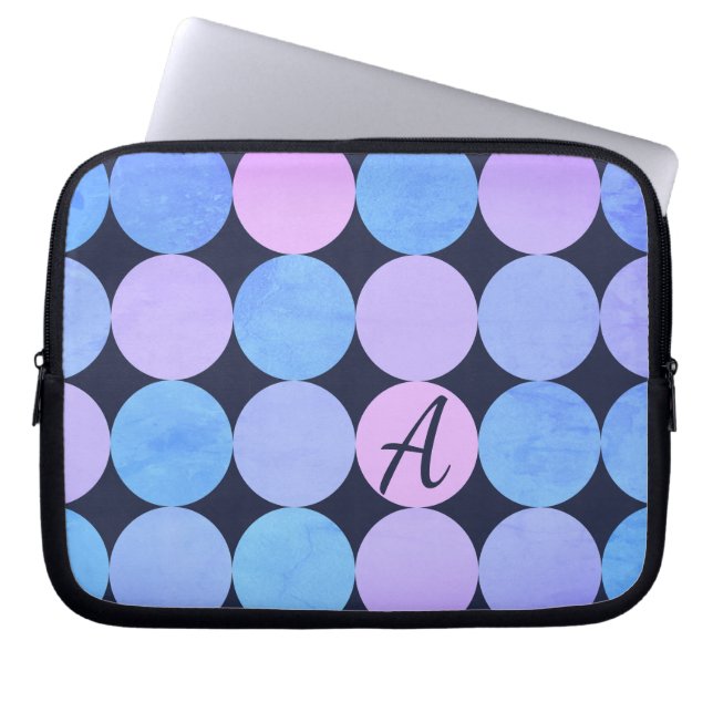 Blauw Paarse & Roze Cirkels Monogram Laptop Sleeve (Voorkant)