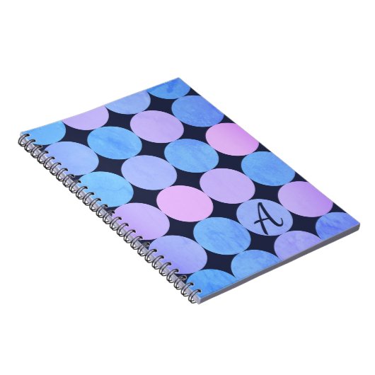 Blauw Paarse & Roze Cirkels Monogram Notitieboek (Rechterzijde)