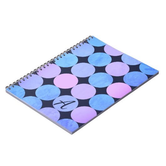 Blauw Paarse & Roze Cirkels Monogram Notitieboek (Linkerzijde)