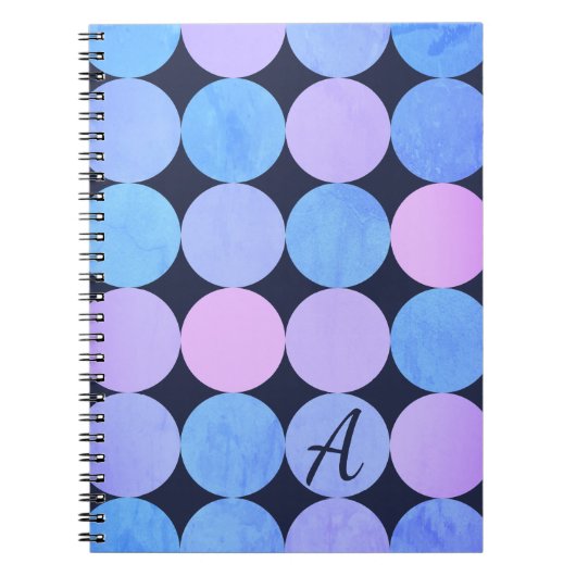 Blauw Paarse & Roze Cirkels Monogram Notitieboek (Voorkant)