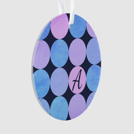 Blauw Paarse & Roze Cirkels Monogram Ornament (voorkant)