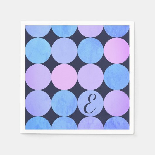 Blauw Paarse & Roze Cirkels Monogram Servet (Voorkant)