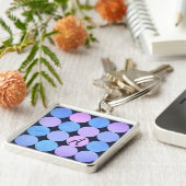 Blauw Paarse & Roze Cirkels Monogram Sleutelhanger (Zijkant)