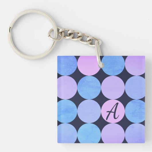 Blauw Paarse & Roze Cirkels Monogram Sleutelhanger (Voorkant)