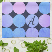 Blauw Paarse & Roze Cirkels Monogram Theedoek (Gevouwen)
