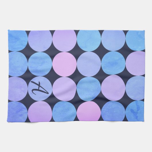 Blauw Paarse & Roze Cirkels Monogram Theedoek (Horizontaal)