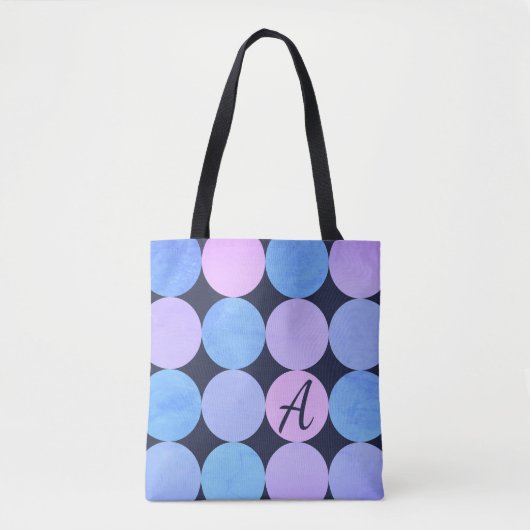 Blauw Paarse & Roze Cirkels Monogram Tote Bag (Voorkant)