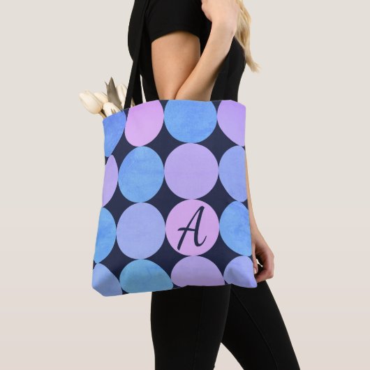 Blauw Paarse & Roze Cirkels Monogram Tote Bag (Dichtbij)