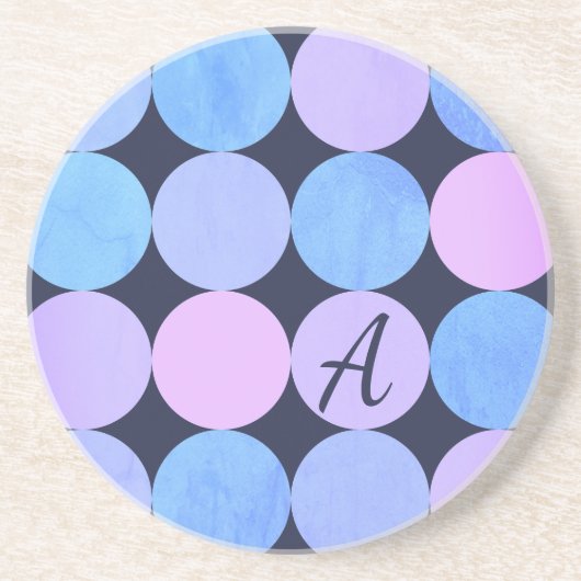 Blauw Paarse & Roze Cirkels Monogram Zandsteen Onderzetter (Voorkant)