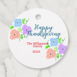 Blauw paarse roze happy thanksgiving add familie n bedankjes labels