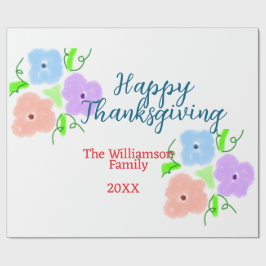 Blauw paarse roze happy thanksgiving add familie n cadeaupapier