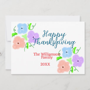 Blauw paarse roze happy thanksgiving add familie n kaart